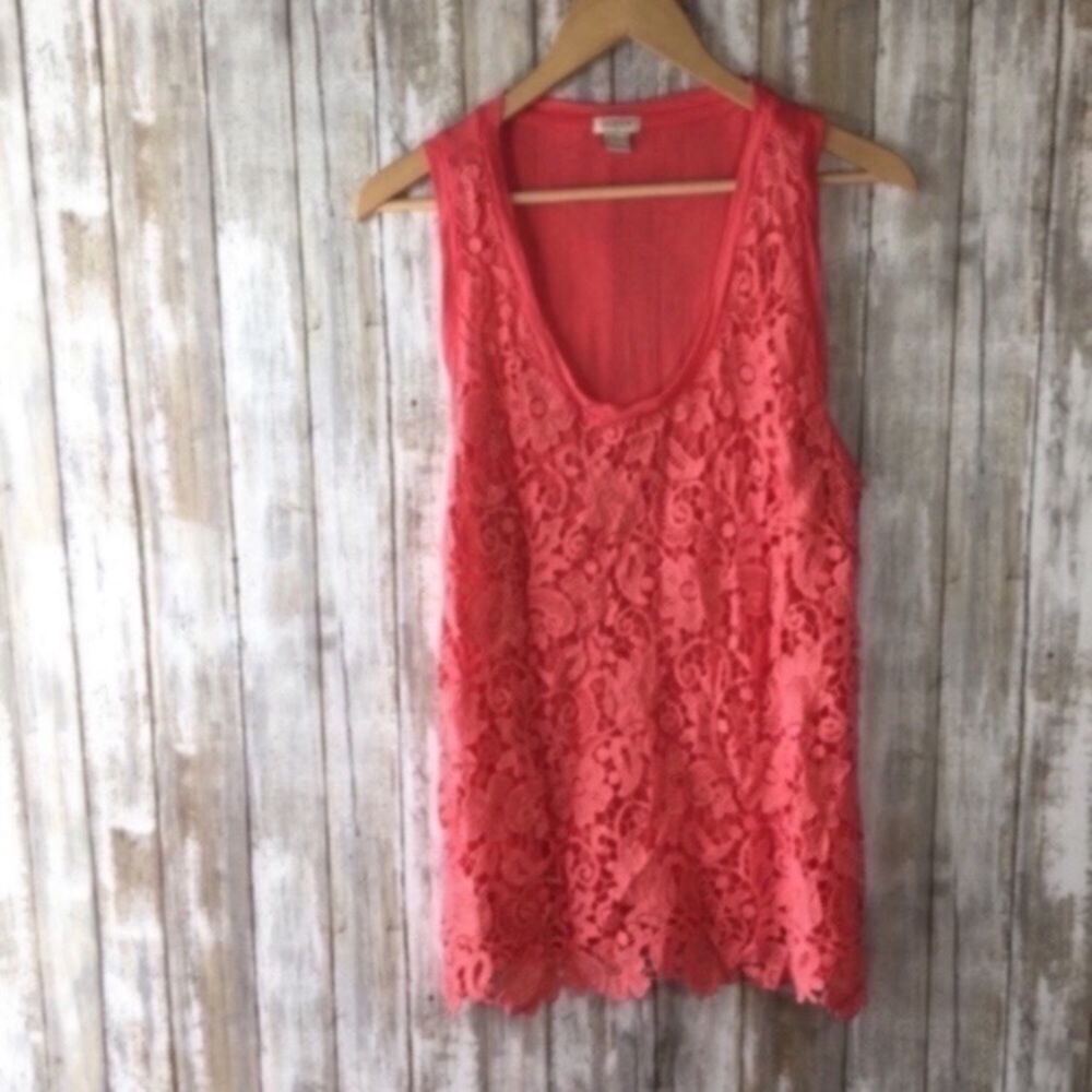 J.Crew Pink Lace Tank Top Sleeveless Blouse Feminine Layering Shell Lightweight
